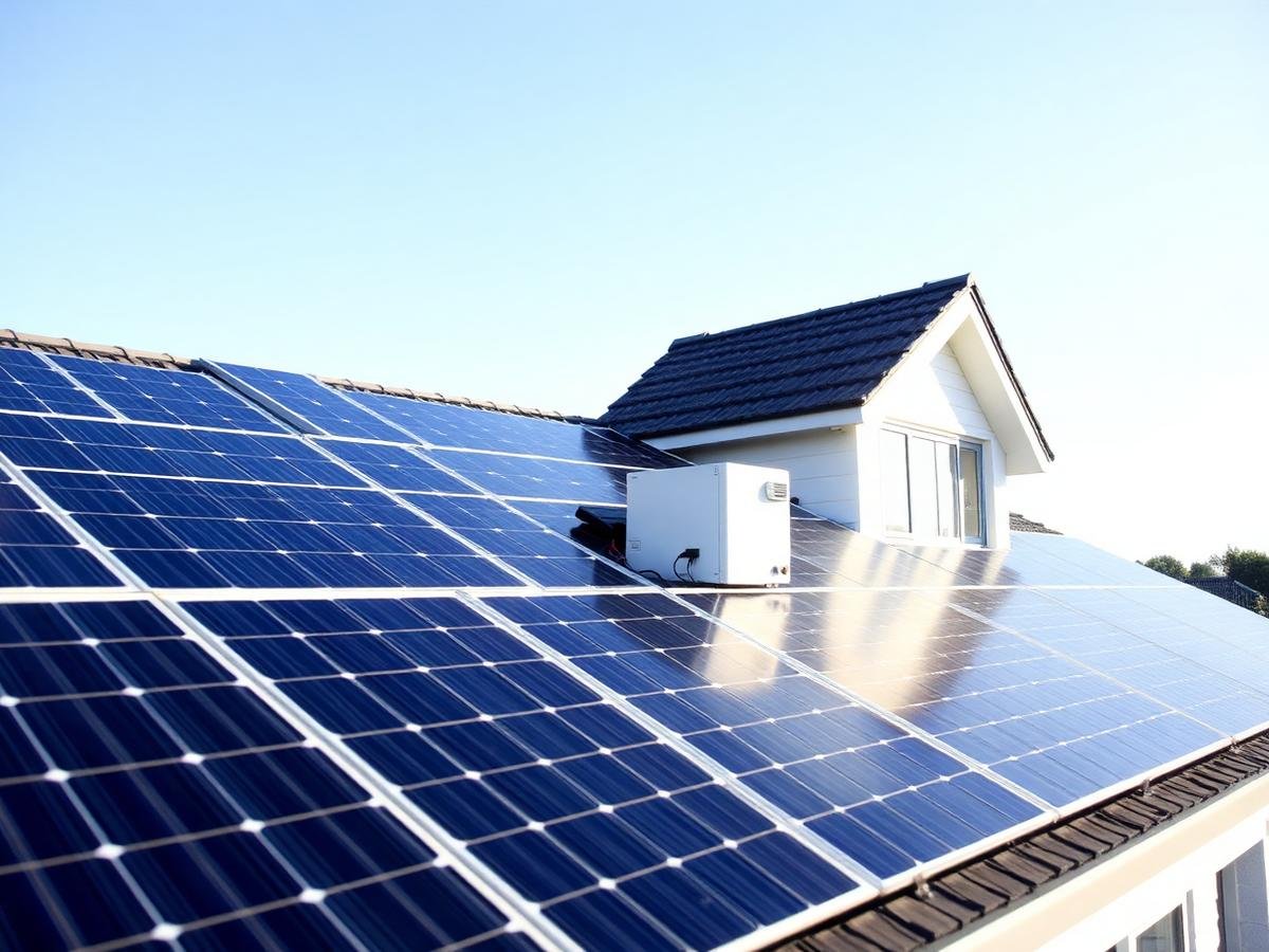Rooftop solar panel installation on a residential building