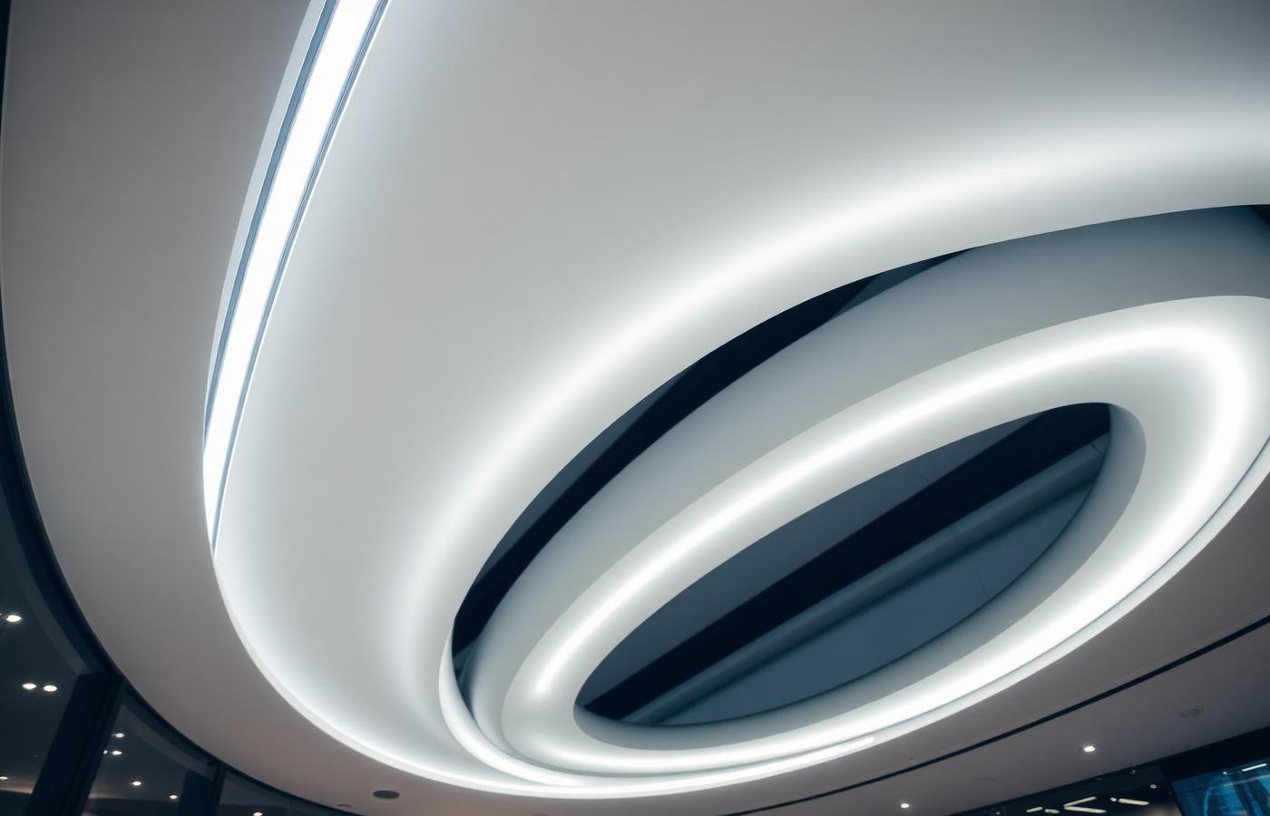 Modern commercial ceiling with linear LED lighting
